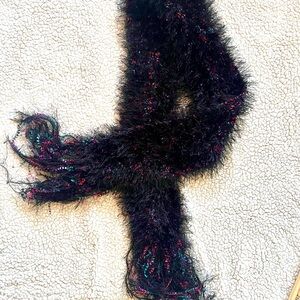 Fringe Scarf, Black with Pink and Aqua Accents, Winter Glamour